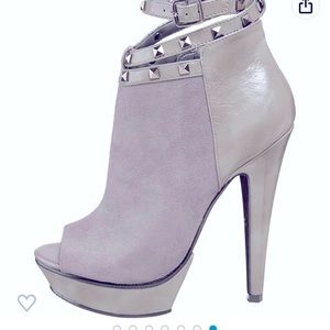 Michael Antonio Studio grey suede open toe booties with silver studs